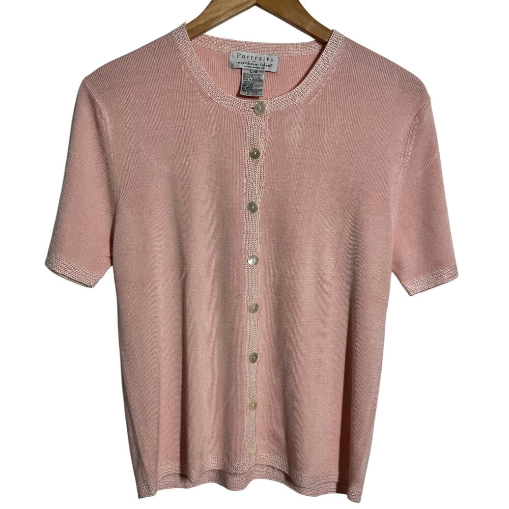 Portraits by Northern Isles Sweater Women L Pink Cottagecore Grandmacore Minimal